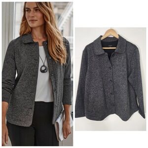 J. Jill Wearever Jacquard Ponte Jacket XL Black White Button Front Blazer career